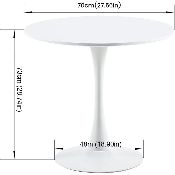 Сучасний круглий обідній стіл для кухні, маленький столик для кухні, вітальні, їдальні, балкону, діаметр круглого столу 70х70см, білий.