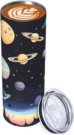 Кружка з прямою трубочкою, дизайн Сатурн, Юпітер, Земля, друкований принт, підходить для кемпінгу, офісу та дому, 590 мл