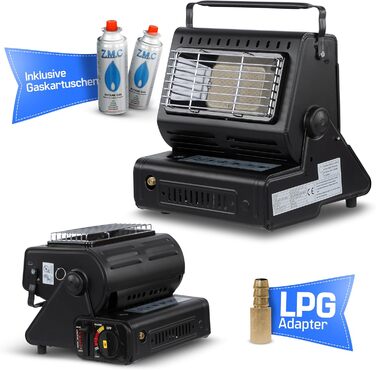 Портативний керамічний газовий обігрівач та плита ZMC 2-в-1 1,3 кВт, з підключенням для зрідженого газу 20 газових картриджів, кемпінгова плита з п&39єзорозпалом, кемпінговий обігрівач, газовий обігрівач для використання на вулиці, в наметах, на терасах, 