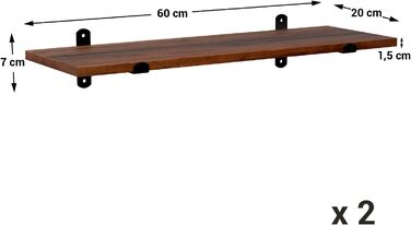 Настінні полиці SONGMICS, 2 шт., плаваючі, декоративні, ретро-стиль, максимальне навантаження 15 кг/шт., 60 x 20 x 7 см, МДФ, коричнево-чорні LWS04NB