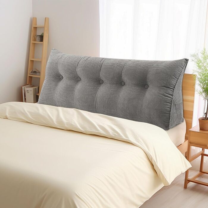 Подушка для спини Supfine, подушка для читання для ліжка та дивана, клиноподібна подушка з кишенею для мобільного телефону, вельвет, подушка для сидіння, настінна подушка, чохол, який можна прати (160x50x20 см, сірий, вельвет) сірий, вельвет 160x50x20 см