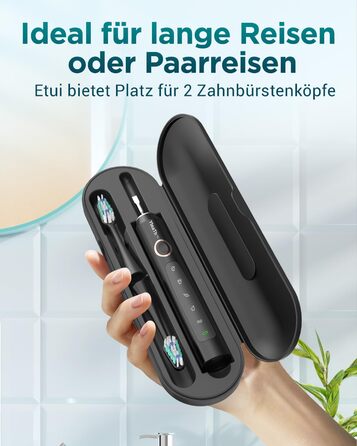 Електрична зубна щітка для дорослих і дітей звукова щітка з 8 насадками (3 типи), 90 днів роботи від акумулятора, 5 режимів, 50000 обертів на хвилину, дорожній футляр, таймер, чорний колір
