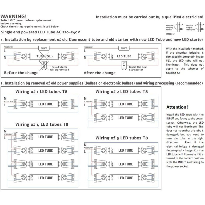 Світлодіодна трубка 120 см, холодний білий (6500 K), 1850 люмен, T8, G13-18W (замінює 36W), включно зі стартером, люмінесцентна лампа LED-TUBE з неоновою трубкою, 10 шт.
