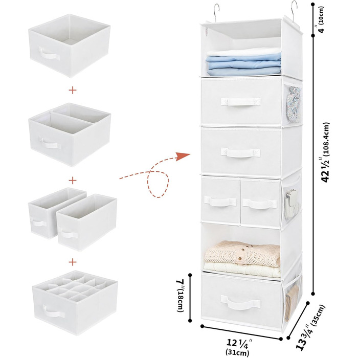 БАБУСЯ КАЖЕ набір тканинних коробок для зберігання та 6 складних підвісних полиць