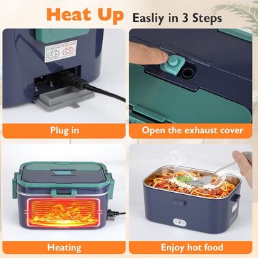 Електричний ланч-бокс 100 Вт з підігрівом для дорослих з 2 харчовими відділеннями об&39ємом 1,8 л, 1 відділенням для фруктів, сумкою, виделкою та ложкою з нержавіючої сталі, великим підігрівом їжі для автомобіля, вантажівки, офісу, дому