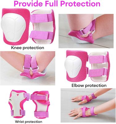 Дитячий велосипедний шолом KAMUGO, шолом для дітей віком від 2 до 8 років, зі спортивним захисним спорядженням, наколінниками, налокітниками та накладками на зап&39ястя для самокатів, велосипедів та мопедів, темно-рожевий