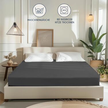 Простирадло 140x190/200см - сертифікована бавовна Oeko-Tex - Антрацит сірий - 100 трикотаж Простирадло приталене 140x190/200 140 x