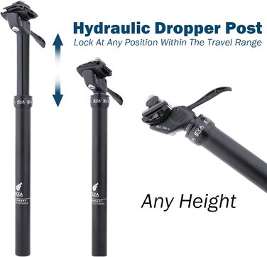 Підсідельний штир EXA Form Hydraulic Dropper, 27.2 мм/30.9 мм/31.6 мм, бездротовий, 100 мм/120 мм/125 мм/150 мм, хід підсідельного керма для гірських/електричних/шосейних велосипедів, діаметр 30.9 мм, довжина 503 мм x хід 150 мм