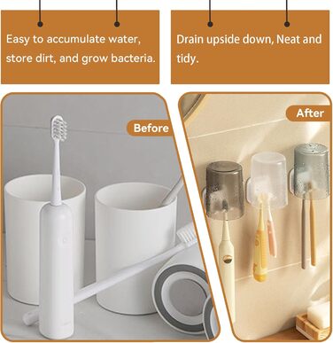 Тримач для зубної щітки з 2 шт. Настінний тримач для чашки для зубної щітки без свердління, водонепроникний тримач для зубної щітки Самоклеючий тримач для електричної зубної щітки, для настінного кріплення Ванна кімната Кухня Вітальня