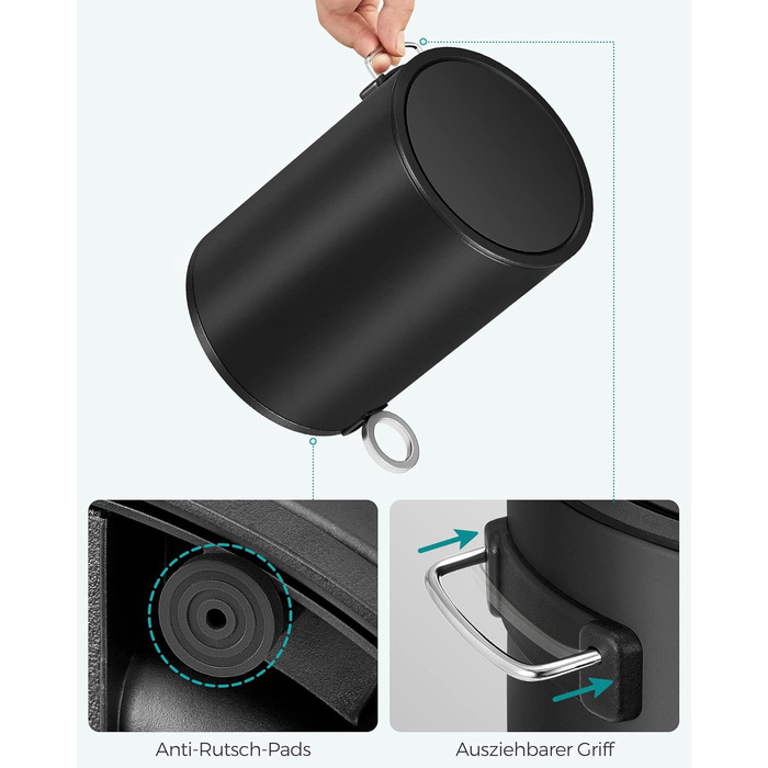 Відро для косметики, 3 л, відро для сміття для ванної кімнати, невелике відро для сміття з кришкою, з плавним закриттям, знімний п