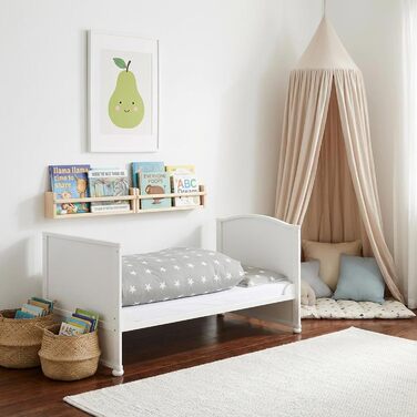 Дитячий комплект ліжка roba Little Stars - 70 x 140 см - Трансформоване/Доросле ліжко Повний текстиль у дизайні зірок - Регульована висота - Біле дерево / Little Stars