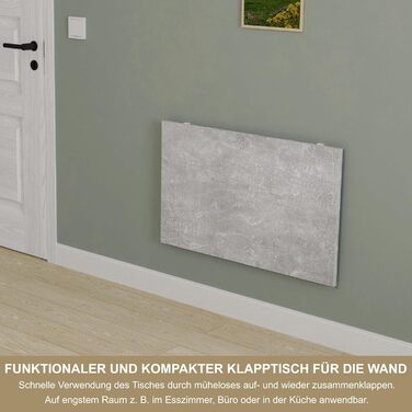 Настінний розкладний стіл KDR 80x50 см, під бетон Складаний стіл для настінного монтажу як обідній стіл, письмовий стіл, кухонний стіл або робоча зона Компактний та універсальний, сірий