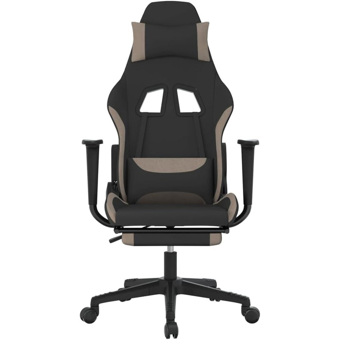 Геймерське крісло з підставкою для ніг, чорна та сіро-коричнева тканина, регульована спинка та висота, поворот на 360 градусів, дихаюча тканина, міцний металевий каркас, ергономічний дизайн, 37 x 45 см (Ш x Г), сіро-коричневий