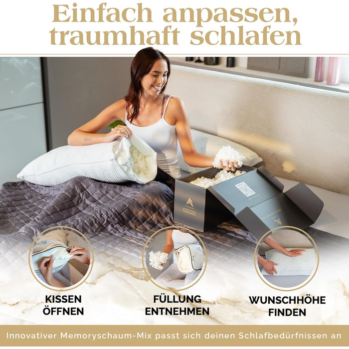 Подушка Akroma з піни з ефектом пам&39яті 4080 см - зі змінними чохлами, ергономічна, регульована по висоті, для всіх положень сну, дихаюча, гіпоалергенна, сертифікована Oeko-Tex оригінальна (40x80 см) 1.0