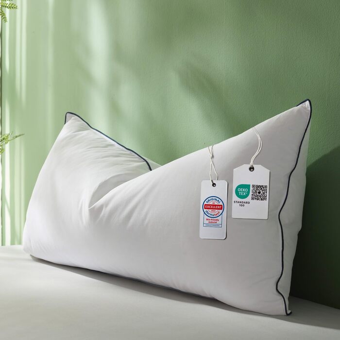 Преміальна подушка 40x80 см, 100 натуральний пух та пір&39я, ергономічно оптимізована 3-камерна подушка для підтримки шиї, подушка середньої жорсткості, медично протестована, сертифікована Oeko-Tex, 40x80 см