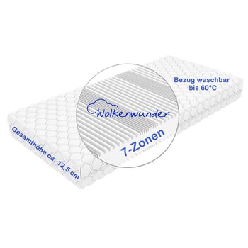 Матрац Wellflex Multi з 7 зонами з піни Чохол, який можна прати Гігієнічний Легкий у догляді (жорсткий, 90 x 200 см - 12,5 см)