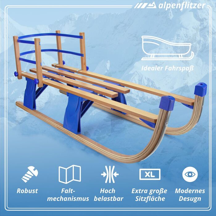 Санки Alpenflitzer Davos дерев'яні складані зі спинкою, 110 см