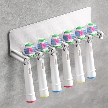 Тримач для електричної зубної щітки OETAMS без свердління, настінний тримач для зубної щітки на 6 насадок для електричних щіток, тримач для зубної щітки з нержавіючої сталі, самоклеючий тримач для головки зубної щітки, срібний