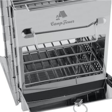 Складаний гриль з нержавіючої сталі CampFeuer 22 x 20,5 x 27 см Складаний гриль Кемпінговий гриль для походів та використання на свіжому повітрі Складаний портативний гриль, портативний кишеньковий гриль, сріблястий кемпінговий гриль