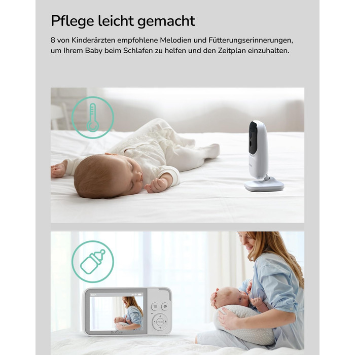 Монітор Dr.Care NeoView з камерою, екран 3,5 дюйма, відеоняня, 2-сторонній аудіо, циклічний запис, нічне бачення, VOX, датчик темп