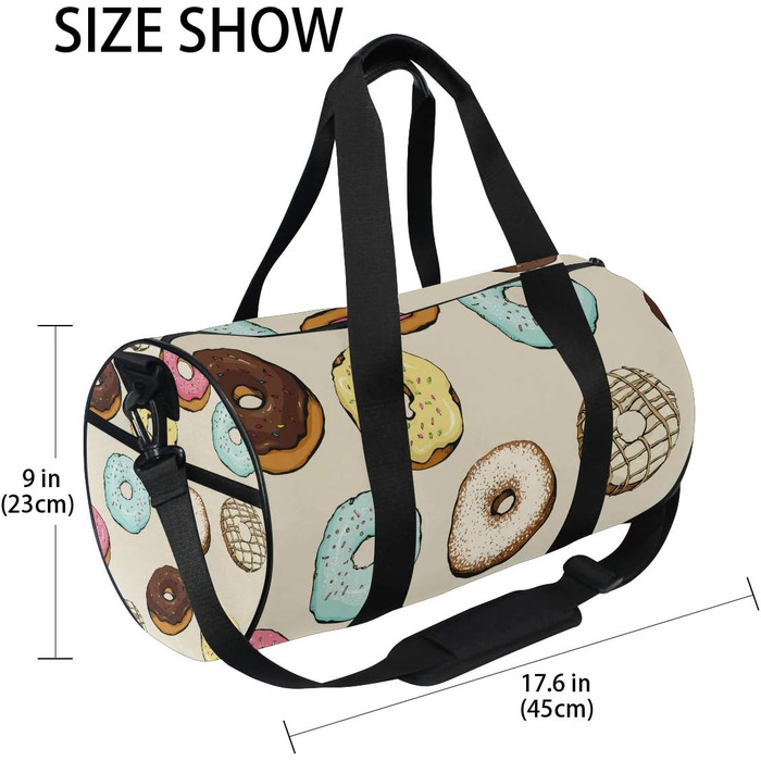 Солодкі строкаті пончики, коричнева спортивна сумка з парусини, дорожня сумка, сумка на вихідні, сумка для чоловіків та жінок, для спорту та подорожей