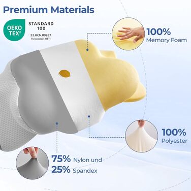 Подушка для шиї, подушка з піни з ефектом пам&39яті - Ортопедична подушка для підтримки шиї для полегшення болю в шиї та плечах для тих, хто спить на боці, спині та животі (66 x 40 x 14 см, сіра) Сірий 66 x 40 x 14 см