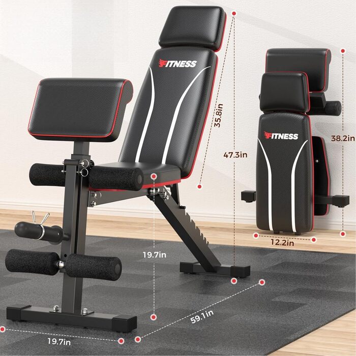 Складана регульована силова лава GIKPAL 360 кг, багатофункціональна тренувальна лава з підйомом ніг, похилою лавою, лавою для жиму лежачи з 7 регульованими положеннями спинки для силових тренувань усього тіла у вашому домашньому спортзалі