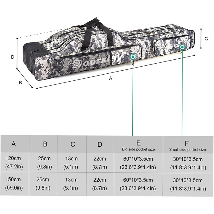 Шарова сумка для риболовлі doorslay, портативна сумка для риболовлі, сумка для вудки, складна сумка для вудки, чохол для вудки, дорожня сумка для зберігання рибальських снастей, 120/150 см (опція) City Camouflage 120 см, 3-