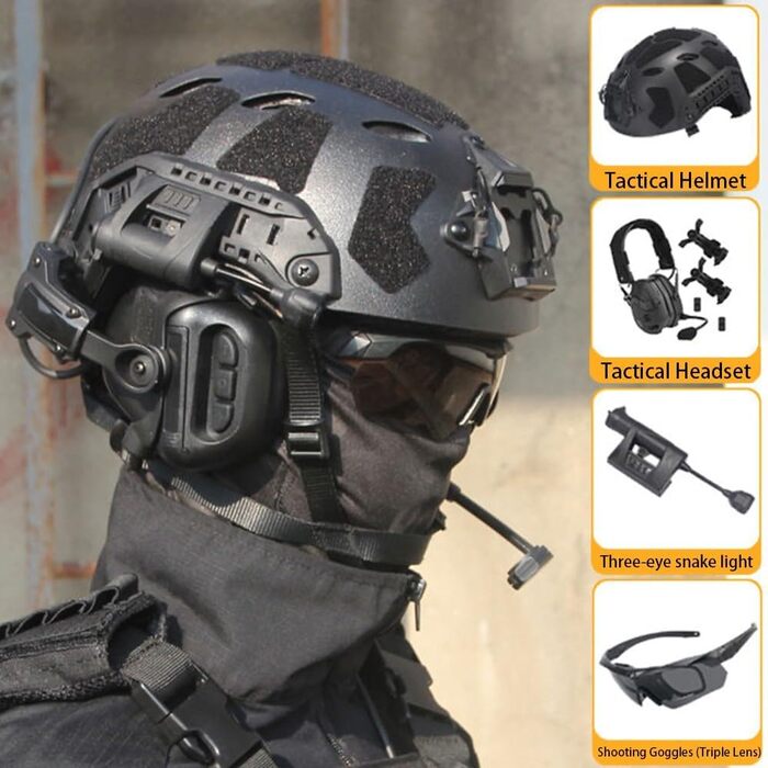 Комплект шолома для страйкболу Fast з гарнітурою, тактичним шоломом Fast з лінзами, кріпленням для ПНВ та моделлю бінокля для ігор на відкритому повітрі, страйкбол, пейнтбол та CS
