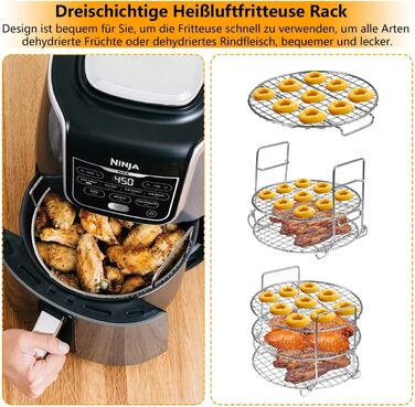Стійка для Ninja Air Fryer MAX AF160EU.304 Нержавіюча сталь 3-шаровий дегідратор Решітка для гриля Аксесуари для Ninja Air Fryer MAX AF160EU(Зареєстрований патент)