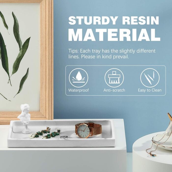 Підставка для ювелірних виробів Emibele Harz, підставка для ювелірних виробів для ванної кімнати, кухні, комода, місце для зберігання косметики, гелю для душу, серветок, парфумів, мила, рушників, шампуню, рослинного декору, середня - білий гравій, 25,5 x 