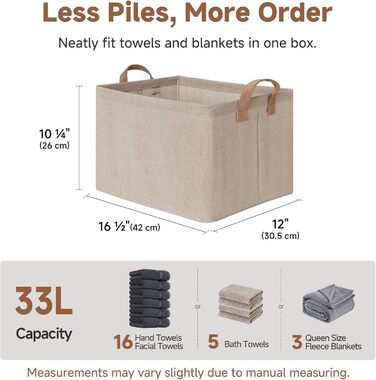 Велика коробка для зберігання тканини StorageWorks, складні кошики для зберігання речей у ванній кімнаті, коробки для зберігання з ручками, кошик для одягу, светрів, іграшок у гардеробі, коричневий, 2 предмети, 42 x 30,5 x 26 см