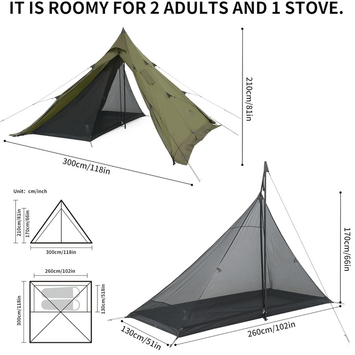 Намет Naturehike Tipi Tent Ridge, індіанський намет на 3-4 особи, водонепроникний, вітрозахисний, легко складаний, пірамідальний, для кемпінгу на свіжому повітрі, сімей, зелений