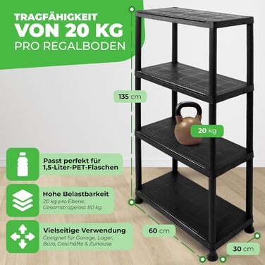 Міцний стелаж, комплект з 2 шт., підвальні стелажі, стелажі для зберігання, безболтові стелажі, стелаж для комори, 131 x 60 x 30 см, кожен стелаж витримує до 80 кг та має 4 полиці