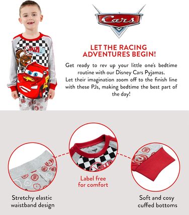 Піжами Disney Cars Піжами Блискавка МакКвін для хлопчиків Довгі піжами для дітей 3-4 років, різнокольорові