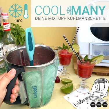 Ваш охолоджуючий рукав для міксерної чаші Thermomix TM6, TM5 і TM31. Просто зачепіть і закрутіть навколо миски для змішування та остудіть. Тримає миску для змішування в прохолоді протягом години. TM5, TM6 і TM31 Монетний двір