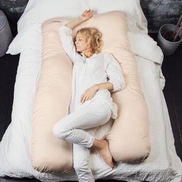 Подушка для сну на боці MKS з чохлом Комфортна подушка (100 x 150 см) Подушка для сну Подушка для сну на боці U-подібної форми Ергономічна преміальна охолоджувальна м&39яка подушка (бамбук (Охолоджувальна) / бежевий) бежевий - бамбук