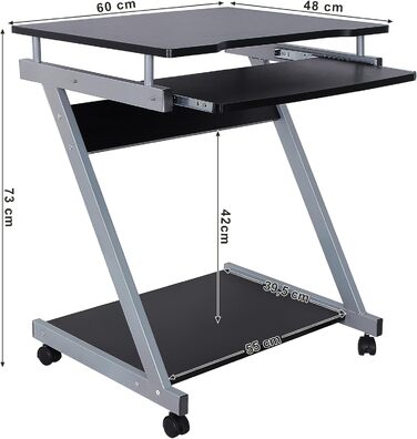 Стіл VASAGLE, комп'ютерний стіл на 4 коліщатках, 2 з яких з гальмами, шухляда для клавіатури з плавним ходом, простий у збірці Z-п