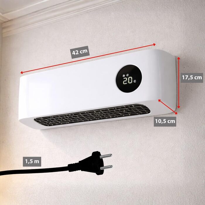 Настінний вентилятор-обігрівач Alpina 2000 Вт керамічний променевий обігрівач з 2 рівнями потужності та таймером цифровий термостат компактний настінний обігрівач настінний монтаж