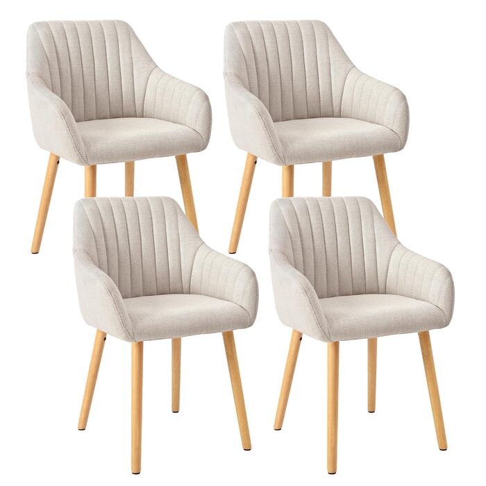 Крісло Обідній Набір з 4 Предметів Бежевий Дерев&39яний Набір Крісло М&39яке Крісло з Підлокітниками Їдальня Кухонний Крісло Вітальня Крісло з Поліестеру Набір з 4 Предметів Бежевий-поліестер