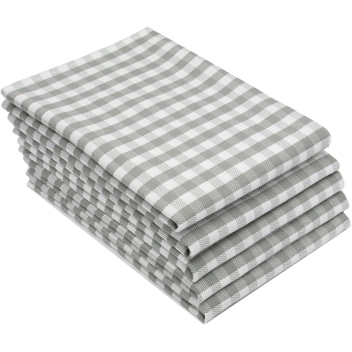 Набір з 5 бавовняних чайних рушників розміром 50x70 см - добре поглинаючі кухонні рушники в сіру клітинку - можна прати при темпер