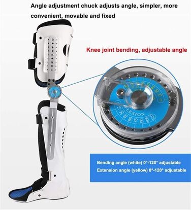 Ортез на колінний іммобілізатор, колінний ортез з шарніром, колінний іммобілізатор ROM, ортопедичний колінний ортез, регульований для лівої та правої ноги (колір лівий) Лівий Один розмір підходить для всіх