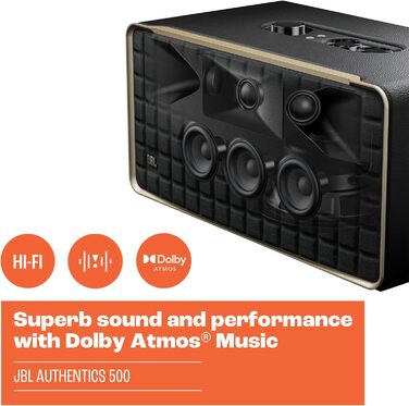 Розумна домашня колонка JBL Authentics 500 Hi-Fidelity - Bluetooth-колонка з ретро-дизайном 70-х років - з Google Assistant, Alexa