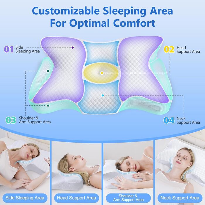 Подушка для шиї Teemour, подушка з піни з ефектом пам&39яті, подушка для сну на боці, спині та животі - подушка для сну на боці з підтримкою шиї, дихаюча та знімна (біла)