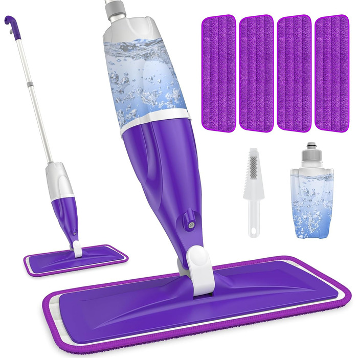 Спрей-швабри для миття підлоги, Papclean Microfibre Floor Mop Flat Mop Wet Dry Mop with 4 Washable Pads 440ml Refillable Bottle fo
