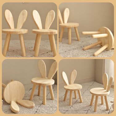 Дитячий стілець Inscrip дерев'яний, дитячий стілець зі спинкою зайчикові вушка, пуф для дітей, табурет для перевзування, маленький