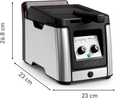 Фритюрниця Tefal FR600D Clear Duo, фритюрниця з меншим вмістом диму та запахів, місткість 1,2 кг, термостат, таймер, велике оглядове вікно без запотівання, можна мити в посудомийній машині, нержавіюча сталь/чорний