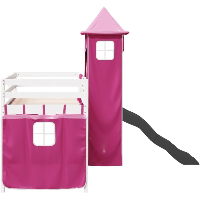 Дитяче ліжко-горище з вежею рожеве 90x200 см з масиву сосни