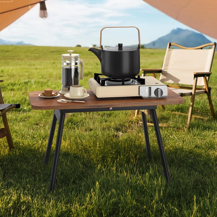 Складаний журнальний столик YITAHOME, 80 x 40 x 45 см, Портативний журнальний столик із 5-позиційним регулюванням стільниці, Не потребує встановлення, Приставний столик для вітальні, Журнальний столик, Колір горіха