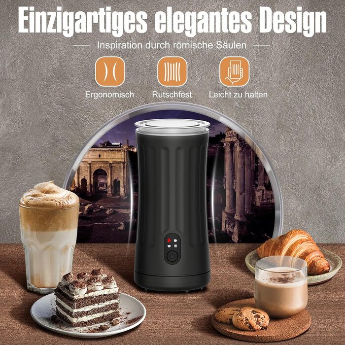 Піноутворювач для молока Ovetedot, піноутворювач для молока 4-в-1 електричний для гарячого і холодного молока, автоматичне вимкнен